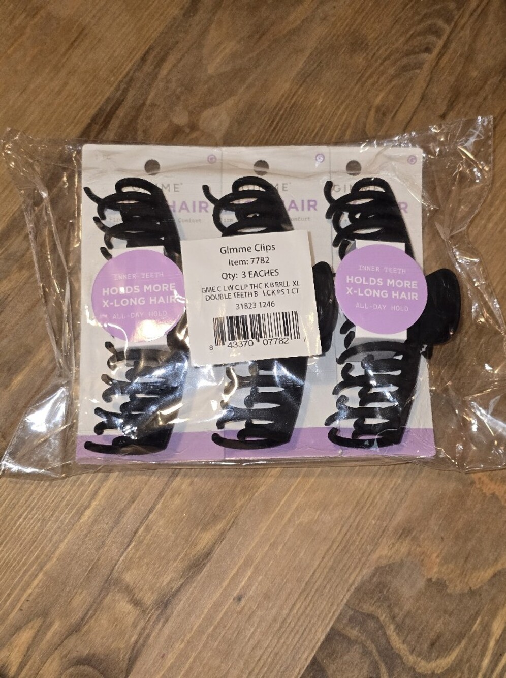 Gimme Clips XL Claw Clips 3-Pack Black Double Teeth for Thick Long Hair NWT